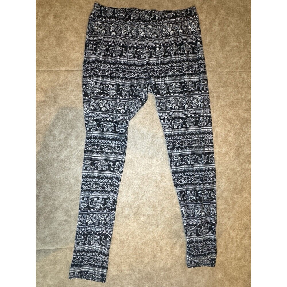 Bobbie Brooks Ladies Black & White Elephant Print Leggings Size LARGE L